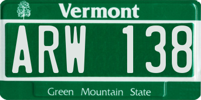 VT license plate ARW138