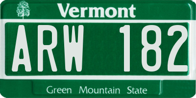 VT license plate ARW182