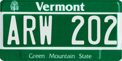 VT license plate ARW202