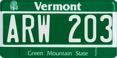 VT license plate ARW203