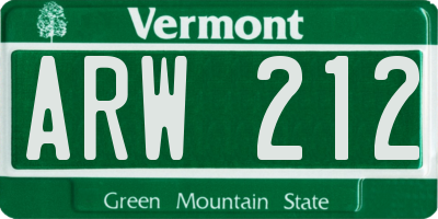 VT license plate ARW212