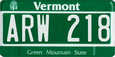 VT license plate ARW218
