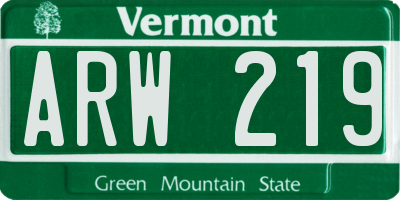 VT license plate ARW219
