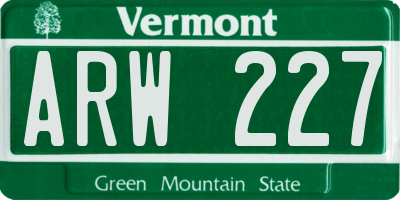 VT license plate ARW227