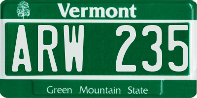 VT license plate ARW235