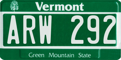 VT license plate ARW292