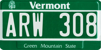 VT license plate ARW308