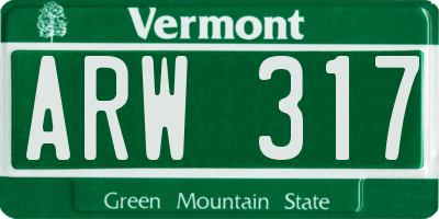 VT license plate ARW317