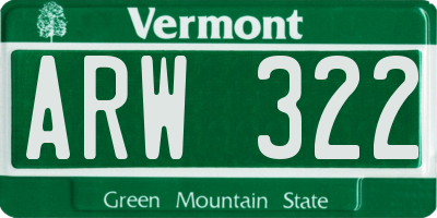 VT license plate ARW322
