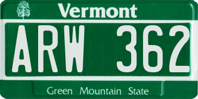 VT license plate ARW362