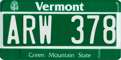VT license plate ARW378