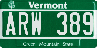 VT license plate ARW389