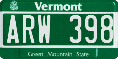 VT license plate ARW398