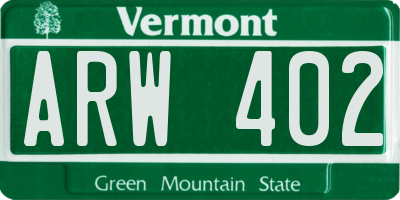 VT license plate ARW402