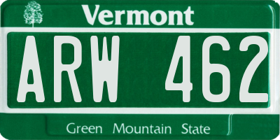 VT license plate ARW462