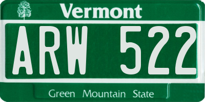 VT license plate ARW522