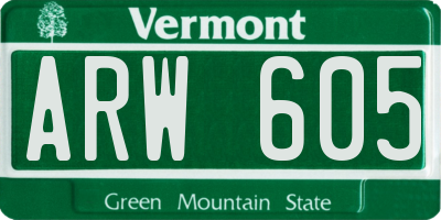 VT license plate ARW605