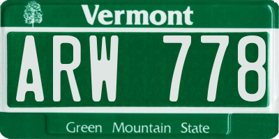 VT license plate ARW778