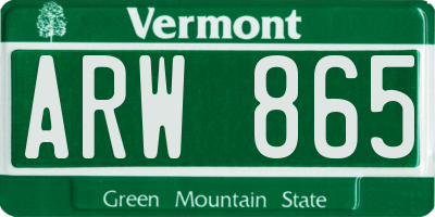 VT license plate ARW865