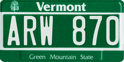 VT license plate ARW870