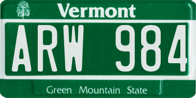 VT license plate ARW984