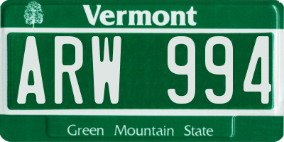 VT license plate ARW994