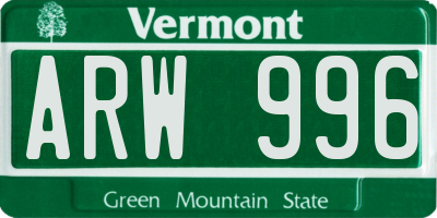 VT license plate ARW996