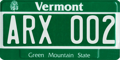 VT license plate ARX002