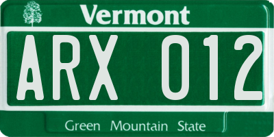 VT license plate ARX012