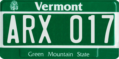 VT license plate ARX017