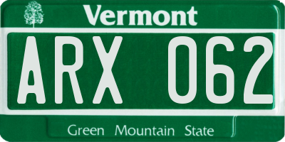 VT license plate ARX062