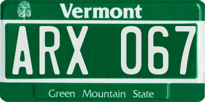 VT license plate ARX067