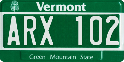 VT license plate ARX102