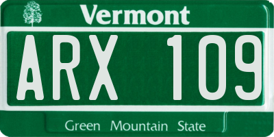 VT license plate ARX109