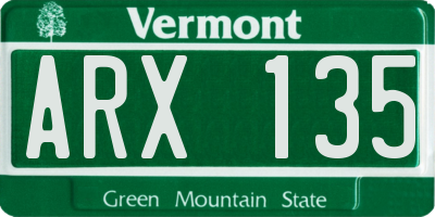 VT license plate ARX135