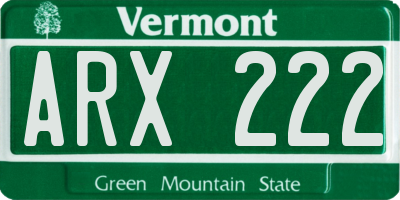 VT license plate ARX222
