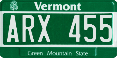 VT license plate ARX455