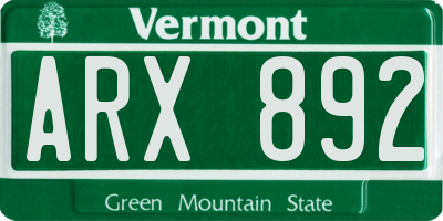 VT license plate ARX892