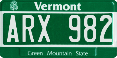 VT license plate ARX982