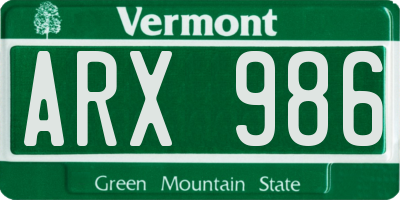 VT license plate ARX986