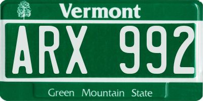VT license plate ARX992