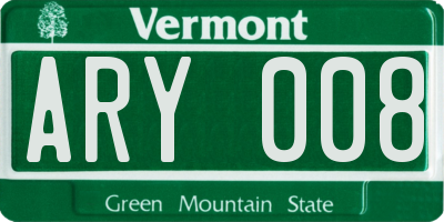 VT license plate ARY008