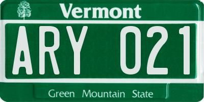 VT license plate ARY021