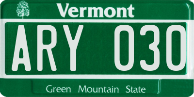 VT license plate ARY030