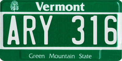 VT license plate ARY316