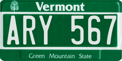 VT license plate ARY567