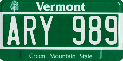 VT license plate ARY989