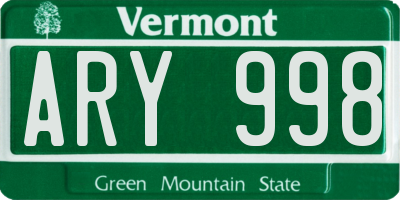VT license plate ARY998