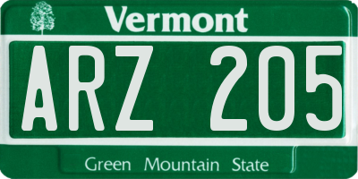 VT license plate ARZ205