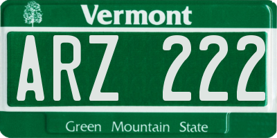 VT license plate ARZ222
